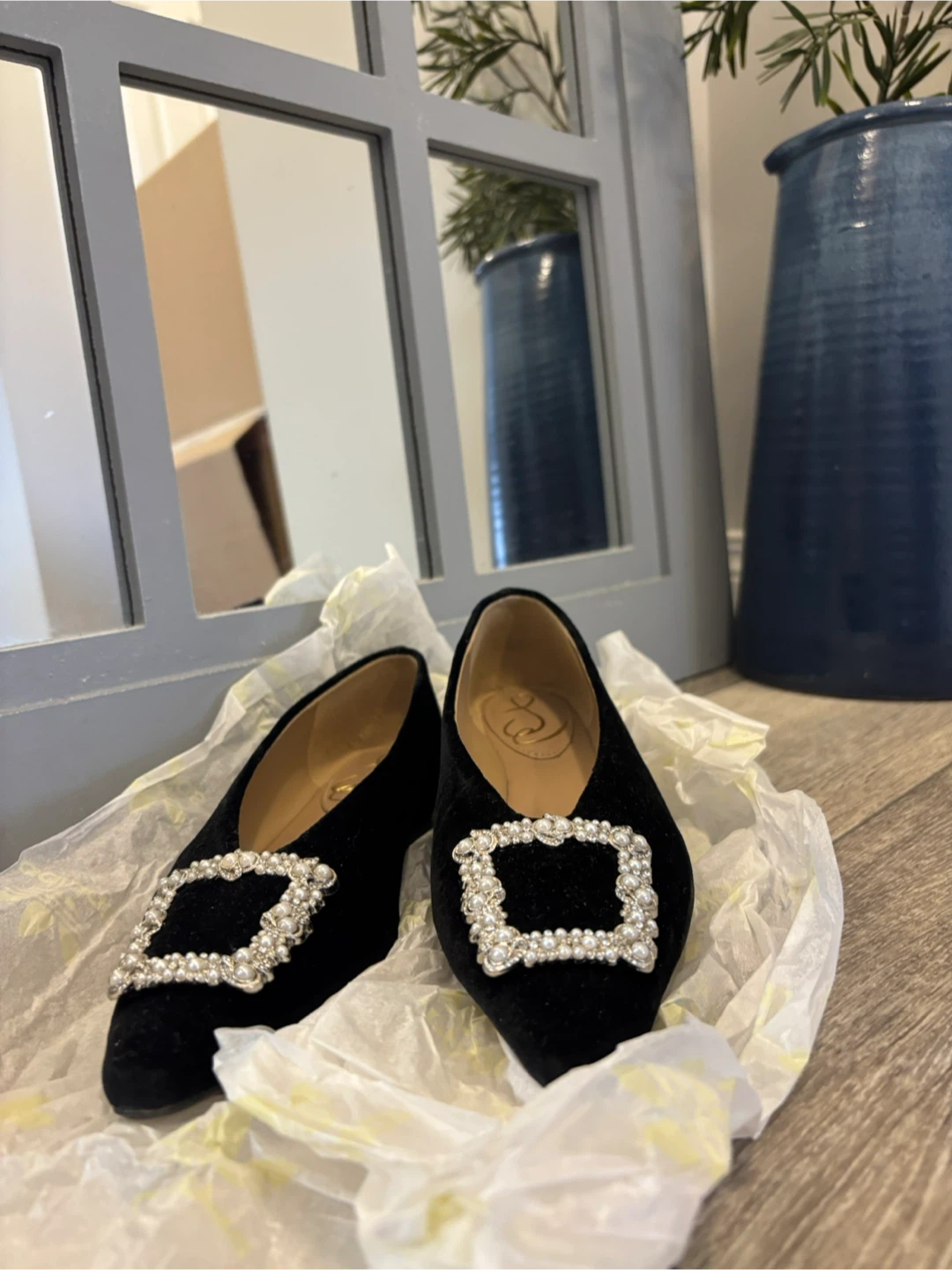 Sam Edelman Black Velvet Flats with Embellished Buckle