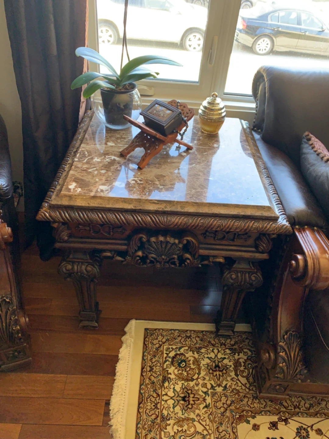Ornate Coffee Table with Marble Top-set of 3 - photo 3