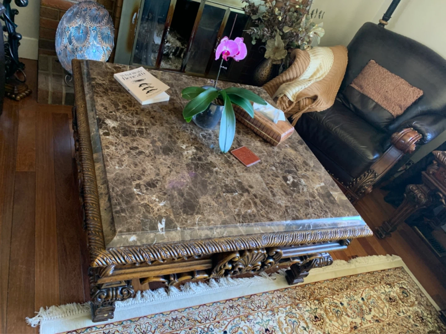 Ornate Coffee Table with Marble Top-set of 3