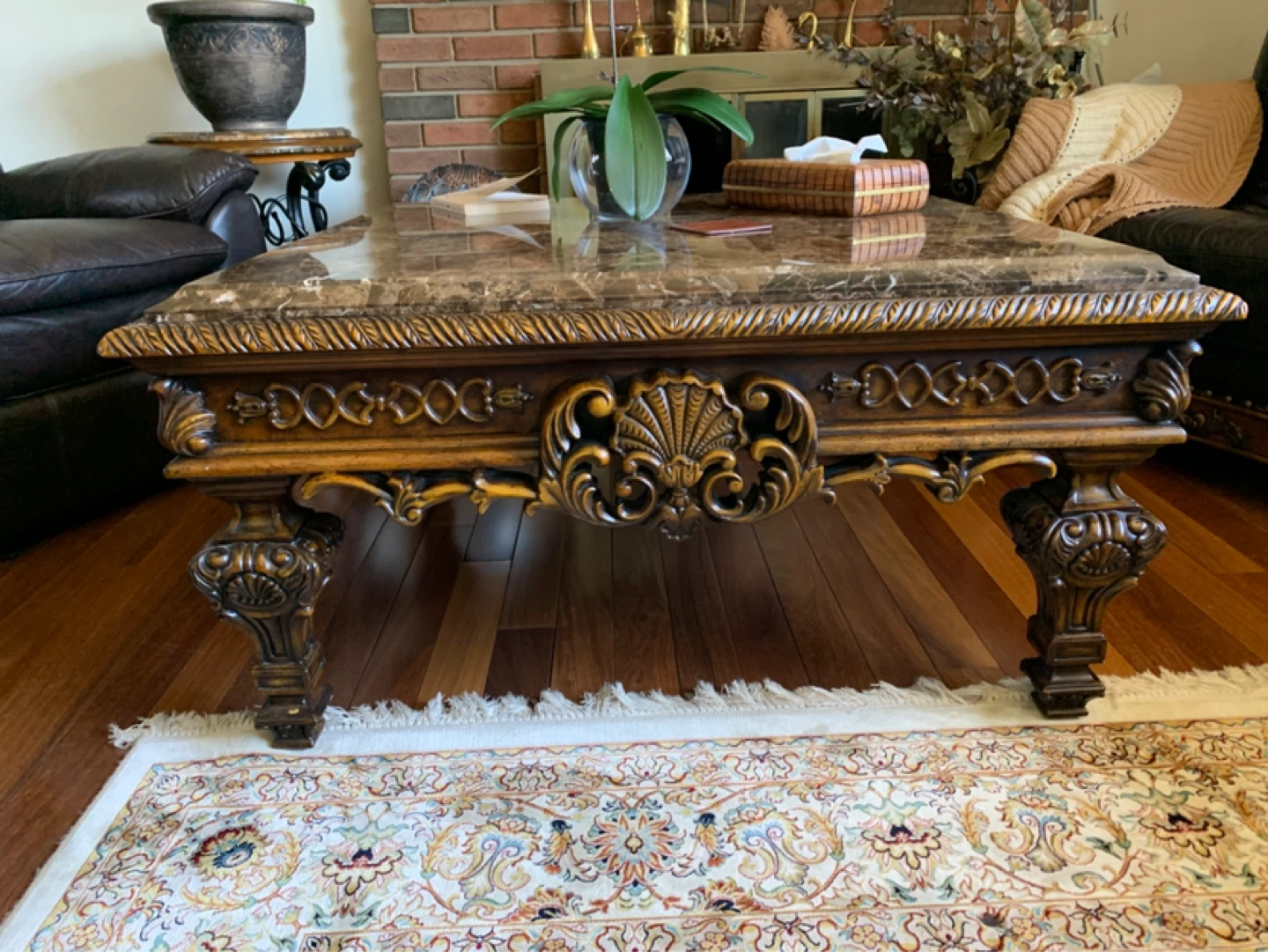 Ornate Coffee Table with Marble Top-set of 3 - photo 2