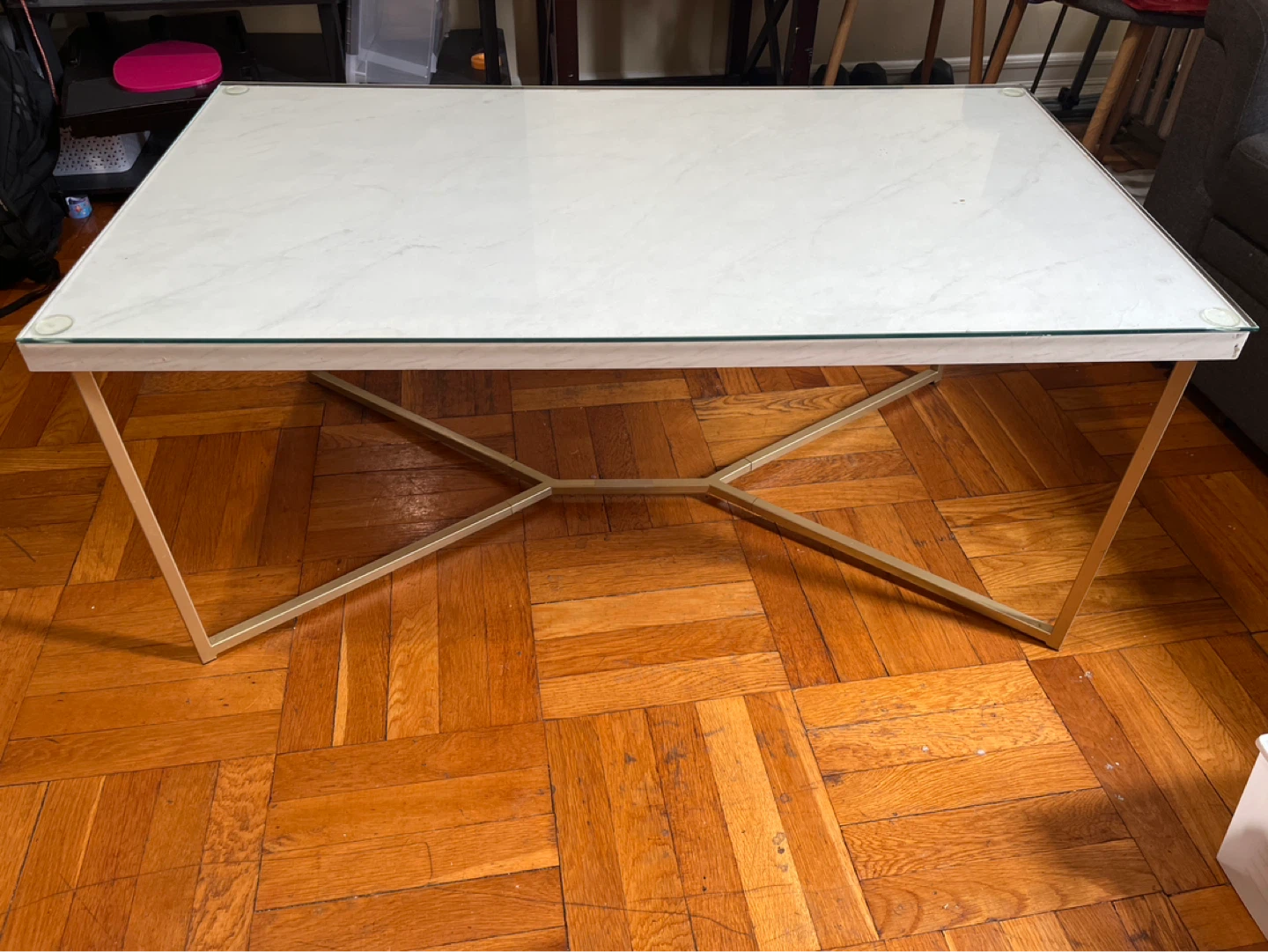 Table with Gold Metal Legs and tempered glass top
