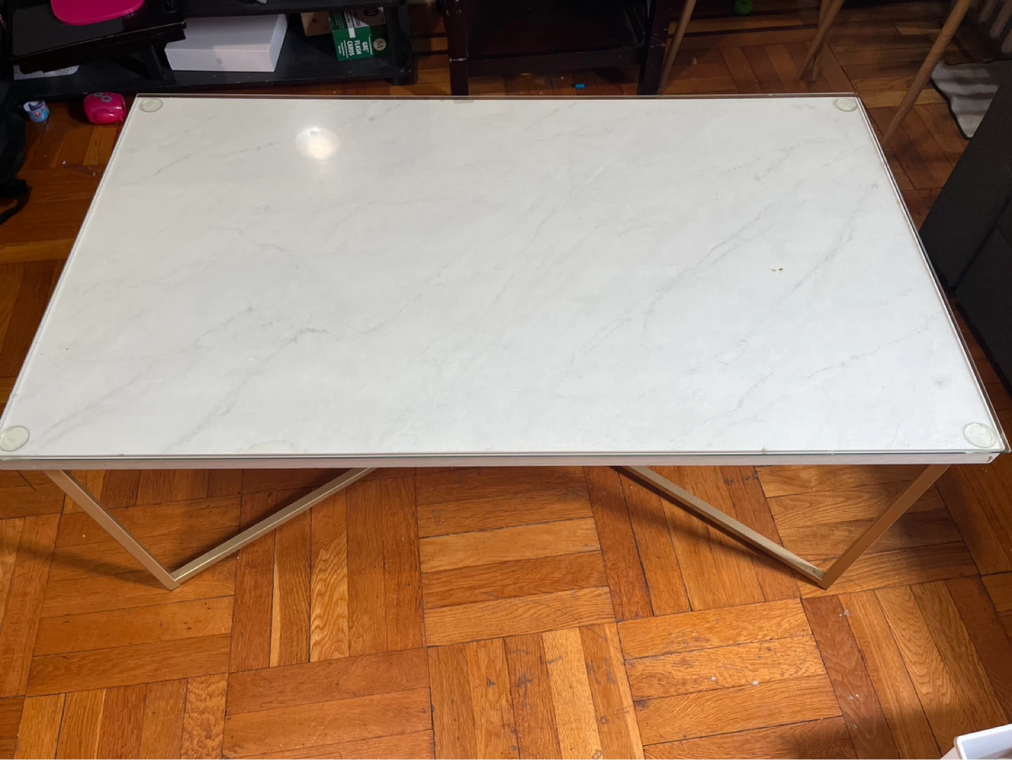 Table with Gold Metal Legs and tempered glass top - photo 3