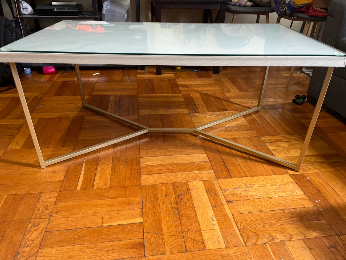 Table with Gold Metal Legs and tempered glass top - photo 2