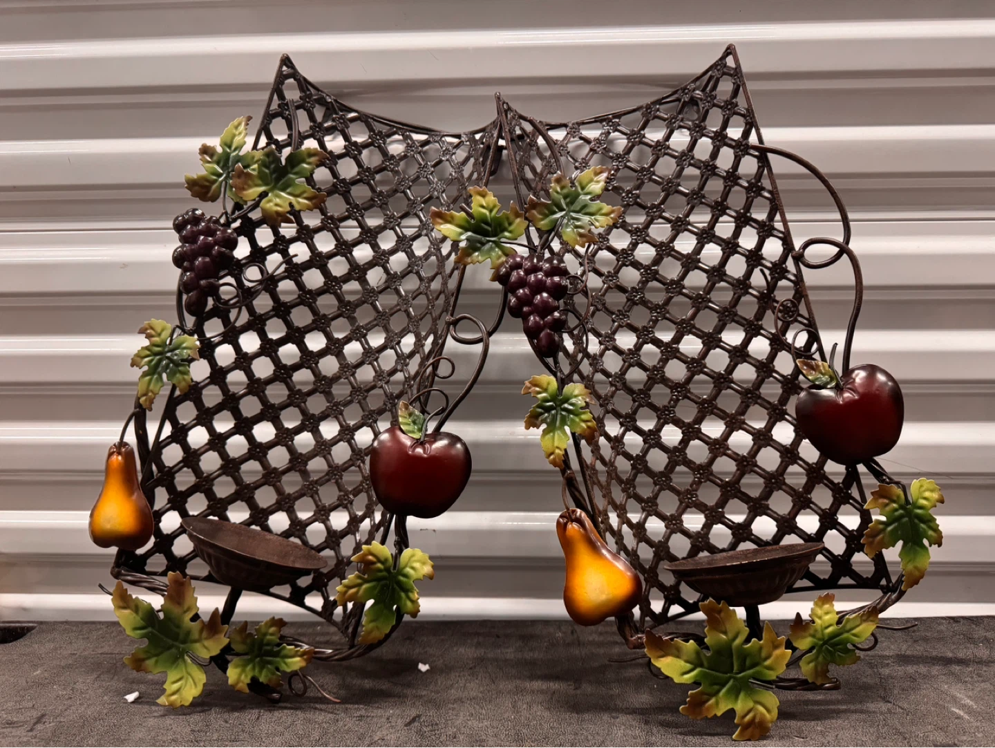 Metal Sconce with Grapes, Apples, Pears, and Leaves