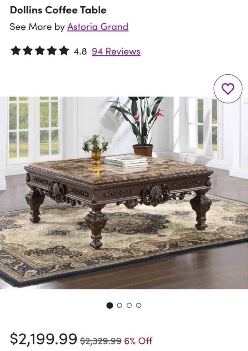 Ornate Coffee Table with Marble Top-set of 3 - photo 5
