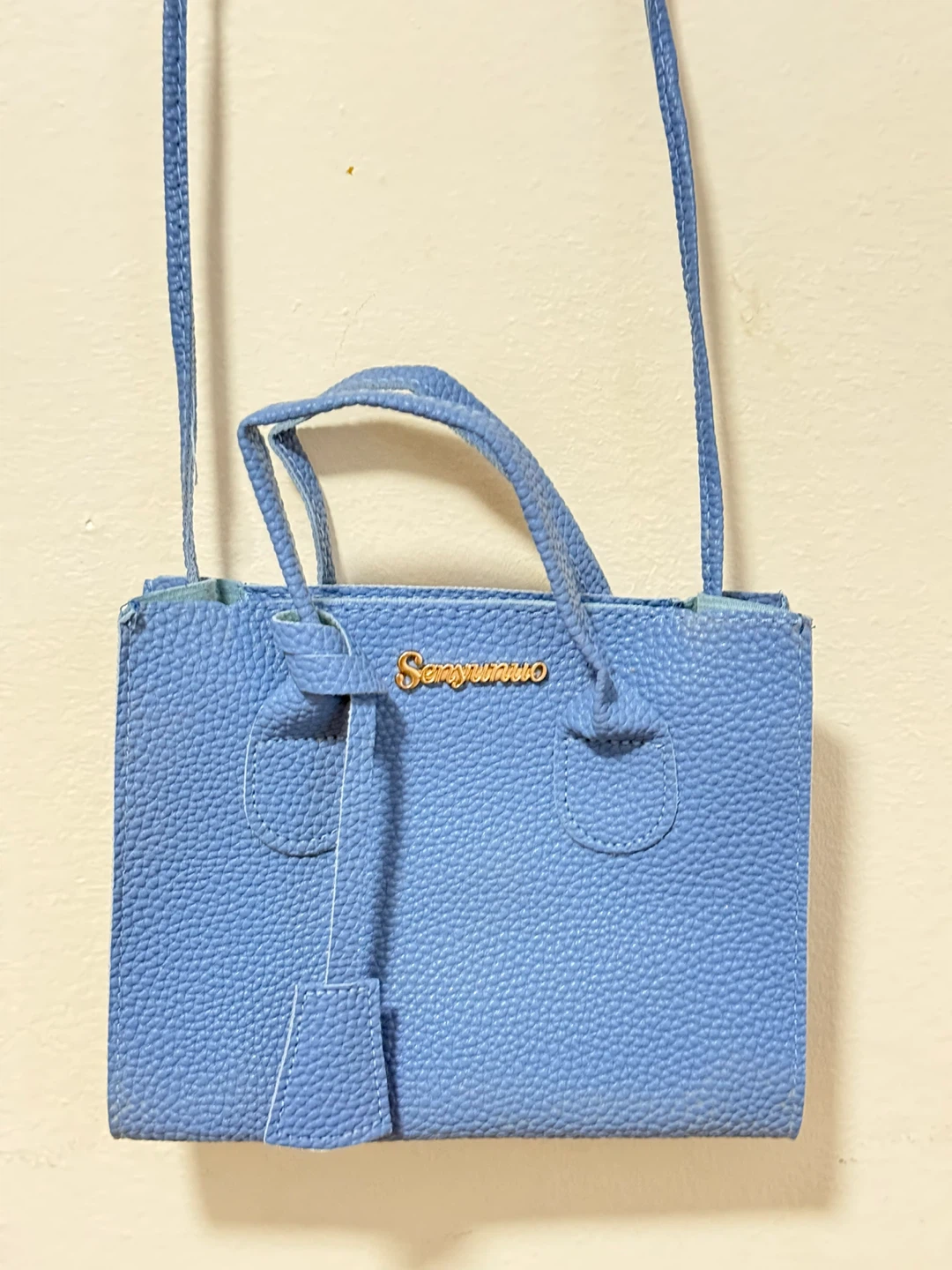 Sengumuo Blue Faux Leather Mini Tote Bag