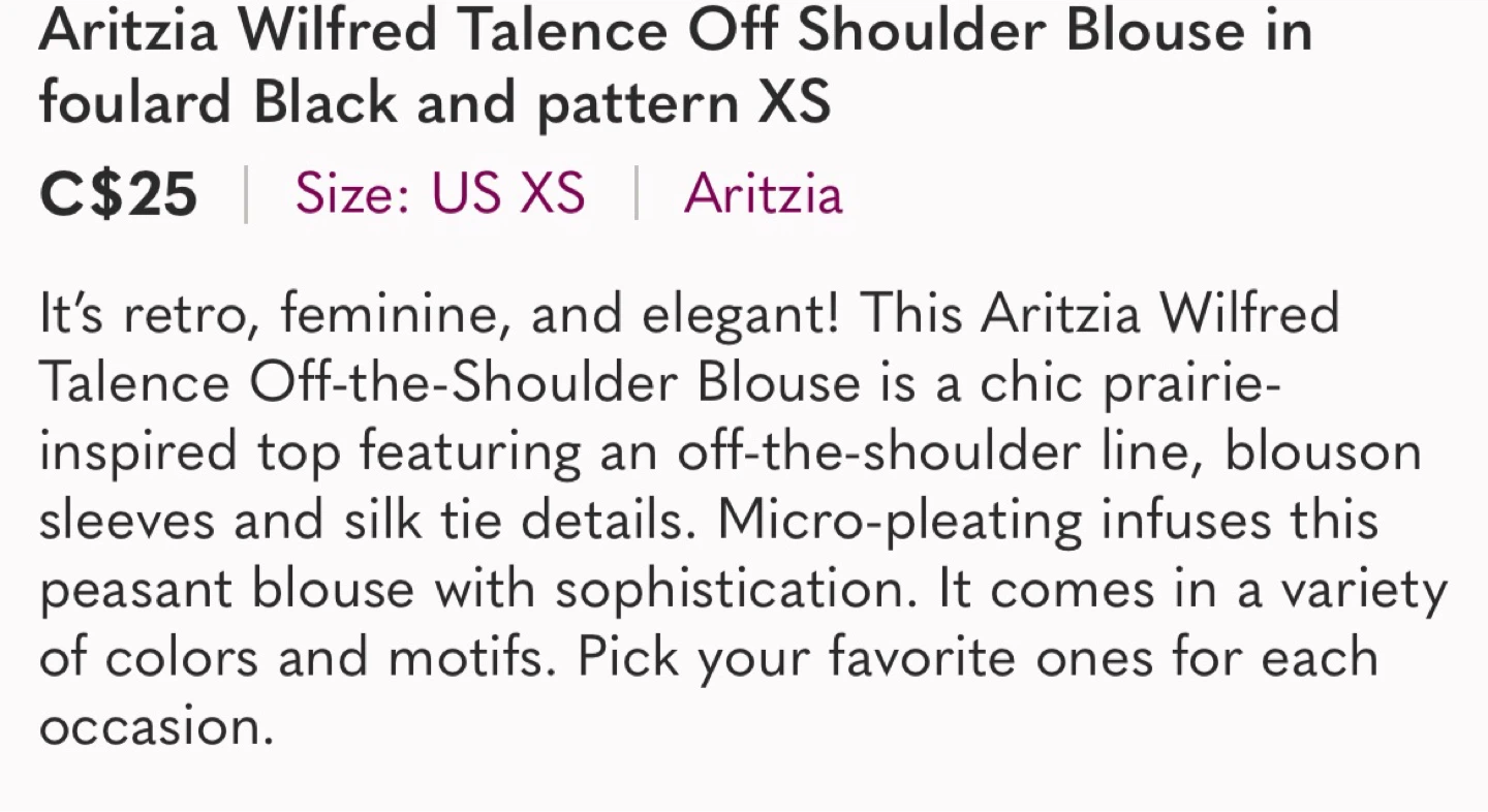Aritzia Wilfred Talence Off Shoulder Blouse XS - photo 3