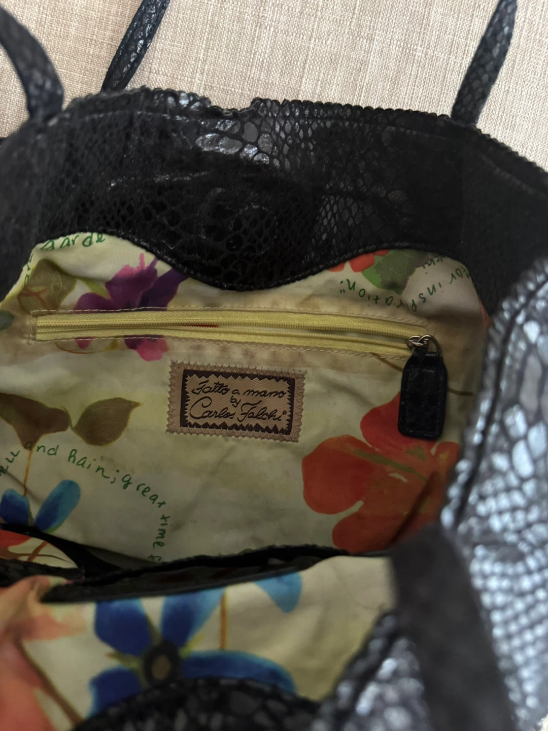 Carlos Falchi Black Snakeskin Tote Bag