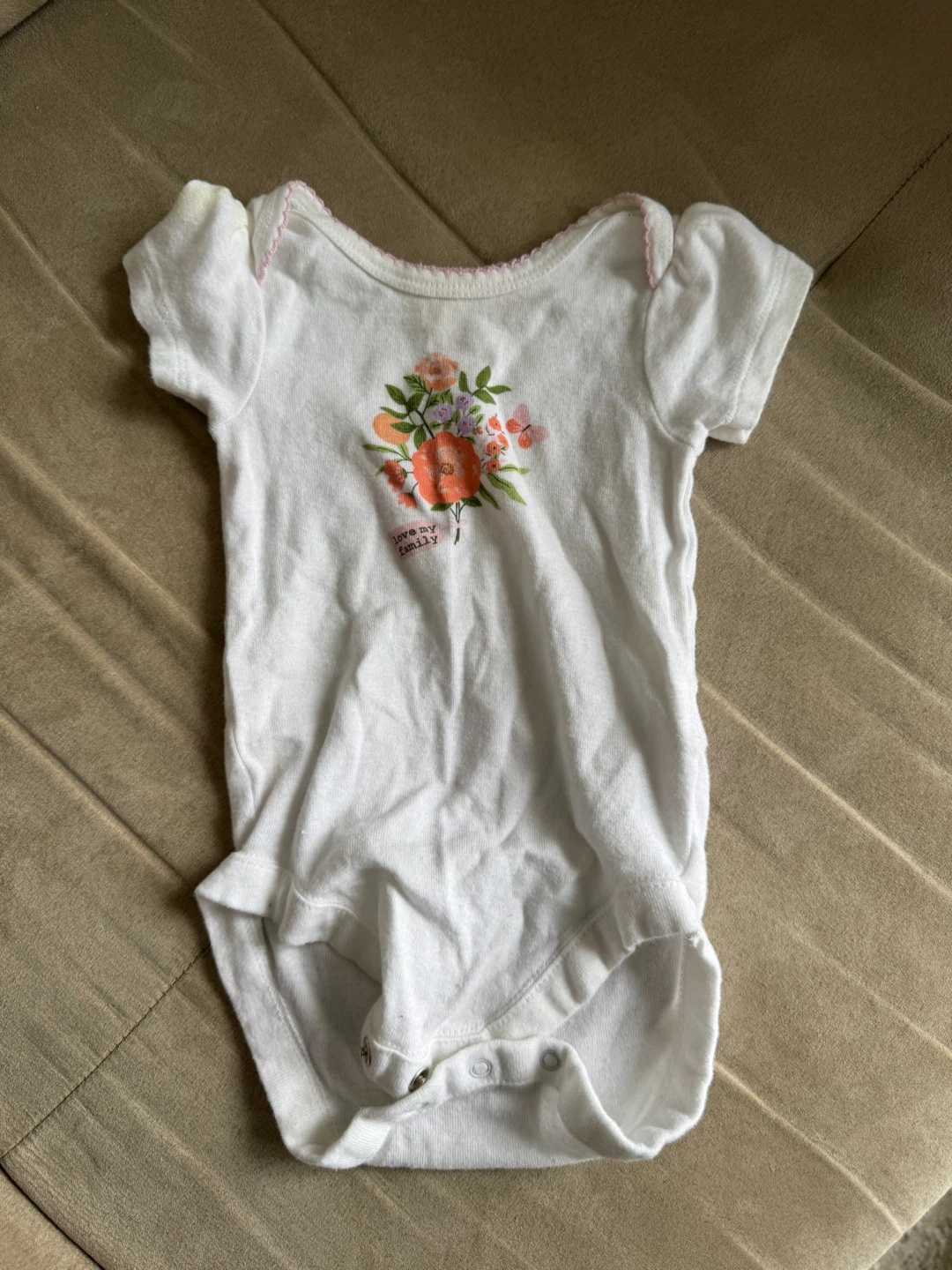 Baby Girl's White Onesie with Floral Design