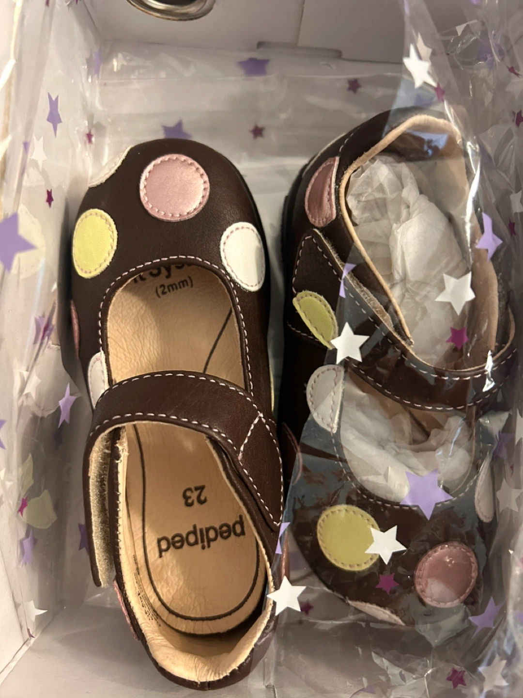 Size 7 Pediped Flex Brown Polka Dot Mary Jane Shoes Size 23