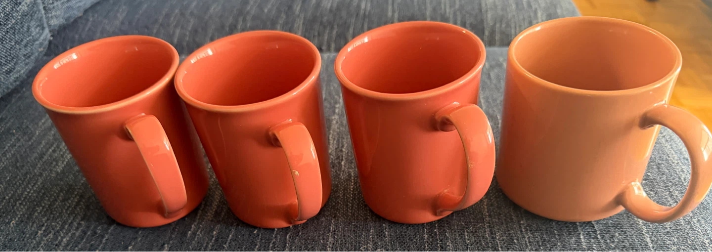 Set of 4 Ceramic Mugs - Coral Pink & Peach
