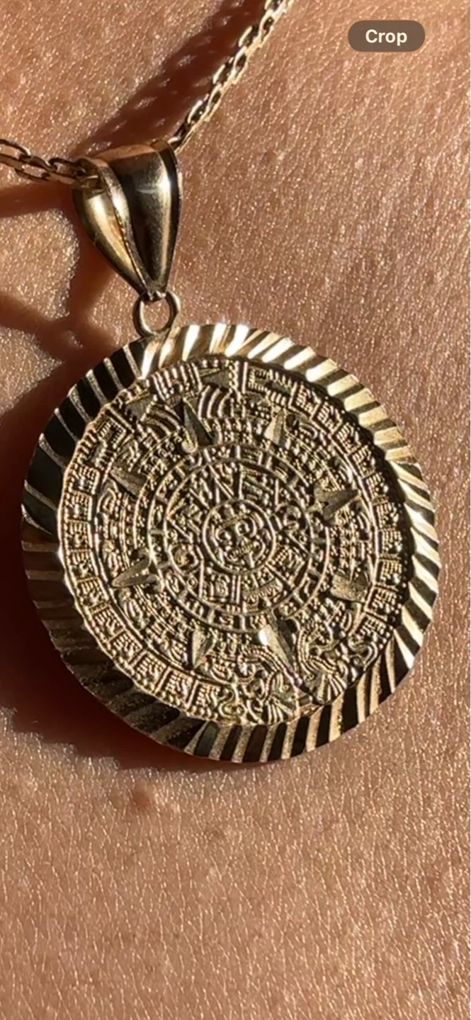 Gold Aztec Calendar Pendant Necklace