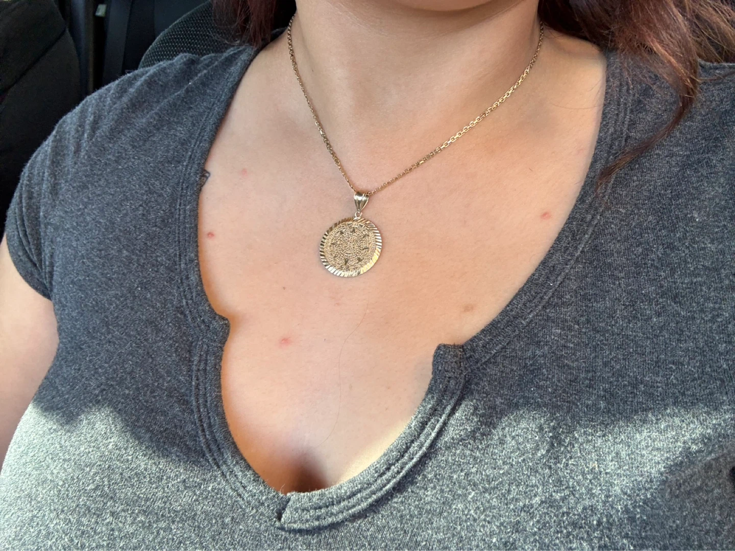 Gold Aztec Calendar Pendant Necklace - photo 2