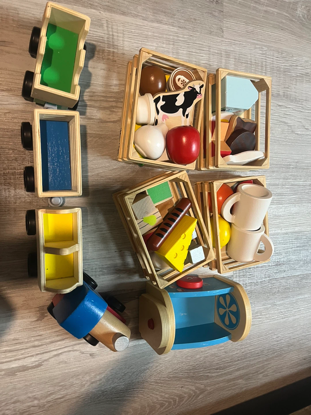 Wooden Toy Train Set with Food Crates