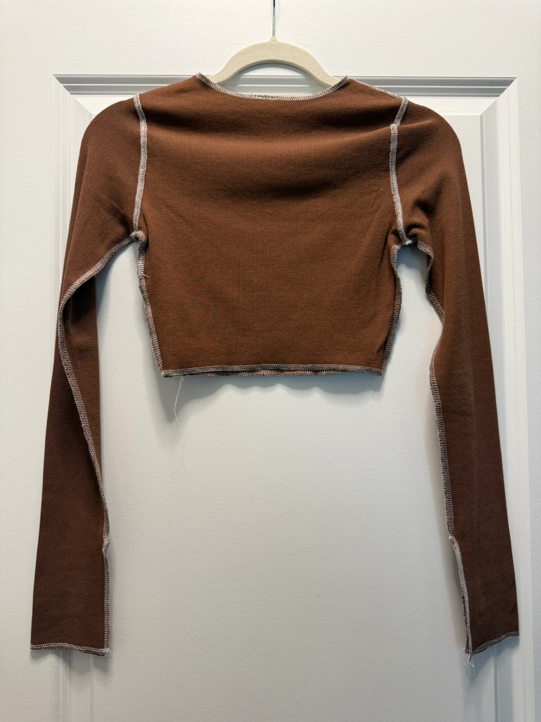 Garage Brown Ribbed Long Sleeve Crop Top (Size XS) - photo 2