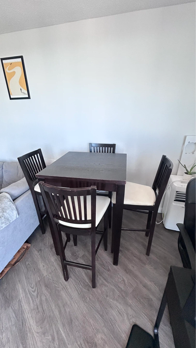 Dark Brown Tall Dining Table with 4 Chairs