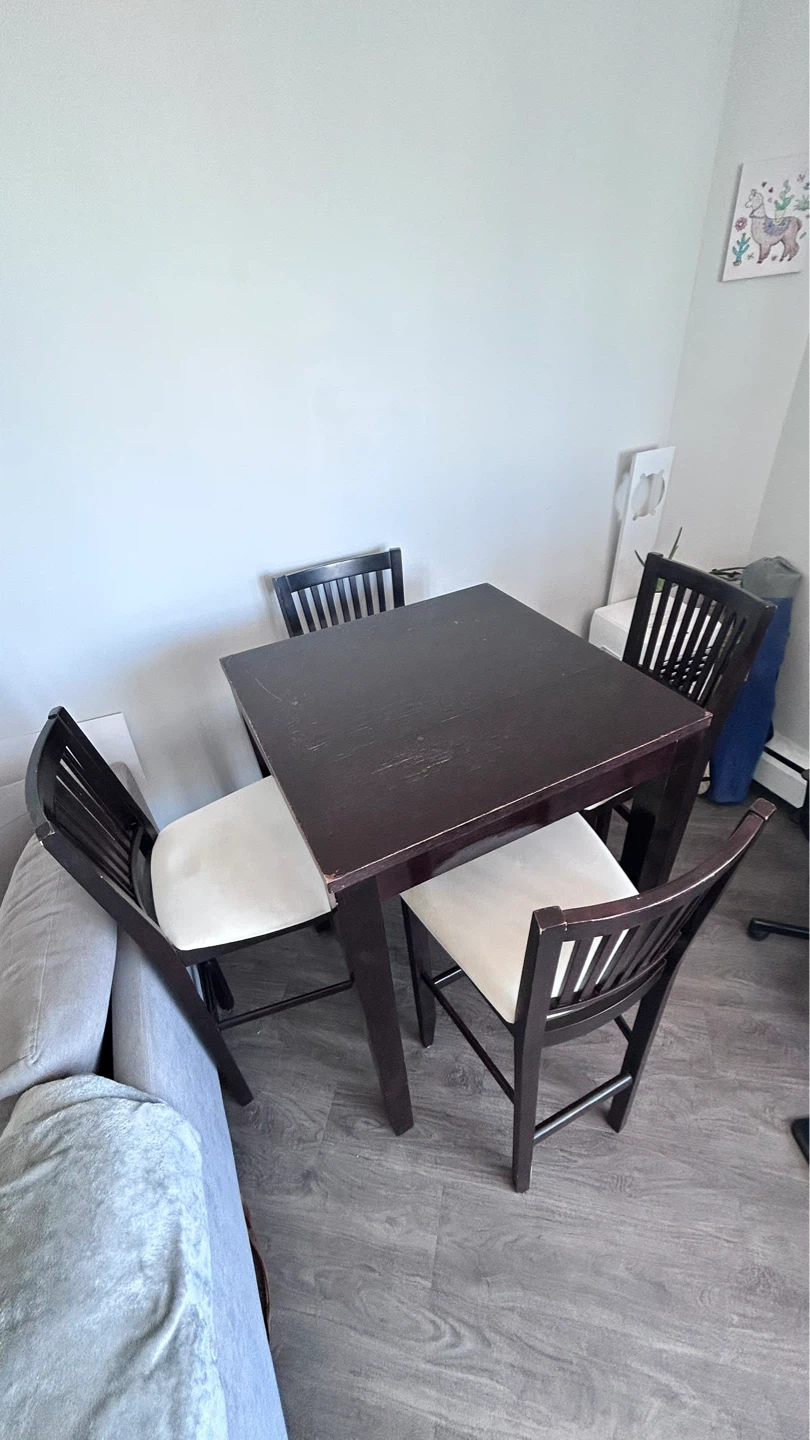 Dark Brown Tall Dining Table with 4 Chairs - photo 2