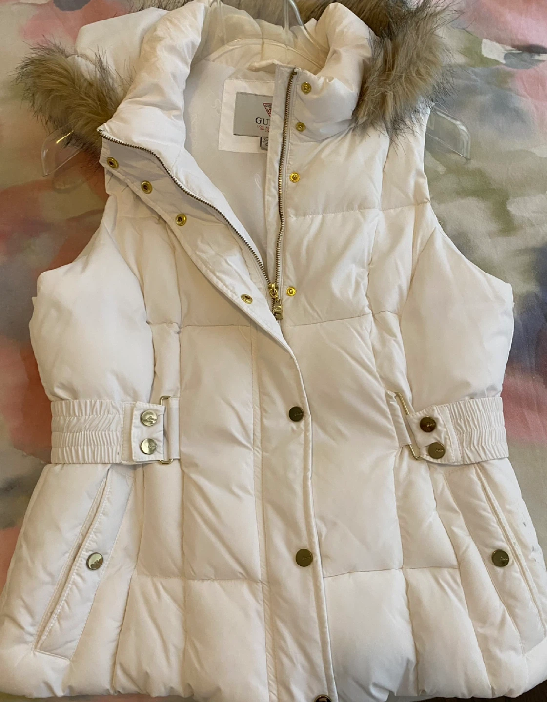 White Guess Puffer Vest with Fur Hood - XL/TG - photo 4