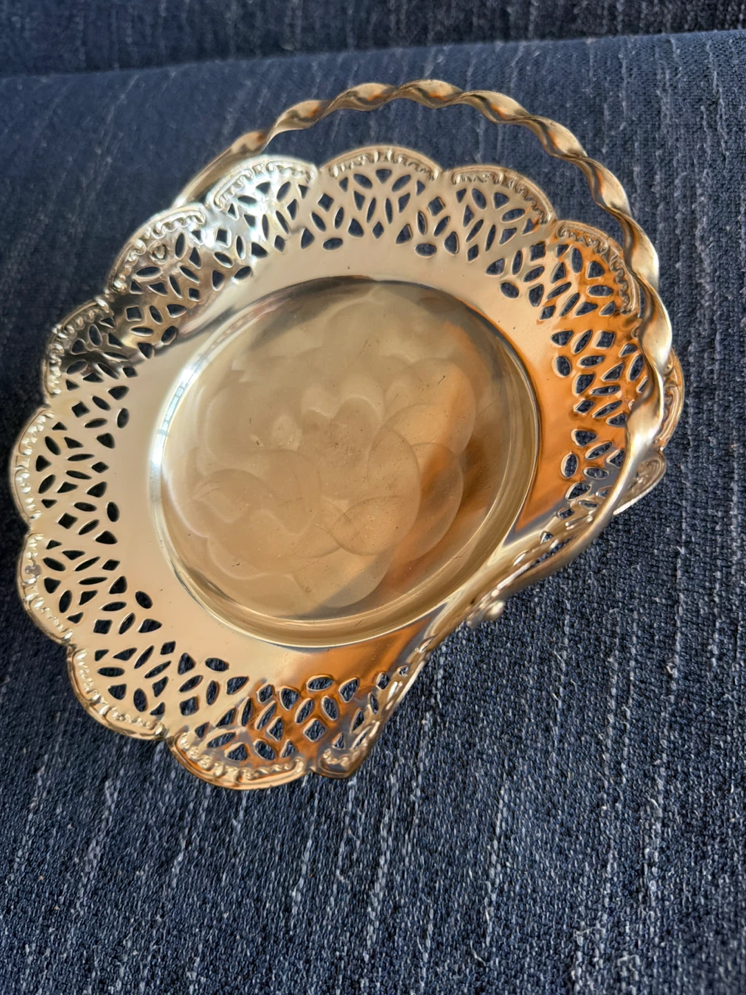 Decorative Gold-Silver Tone Trinket Dish with Handle - photo 2