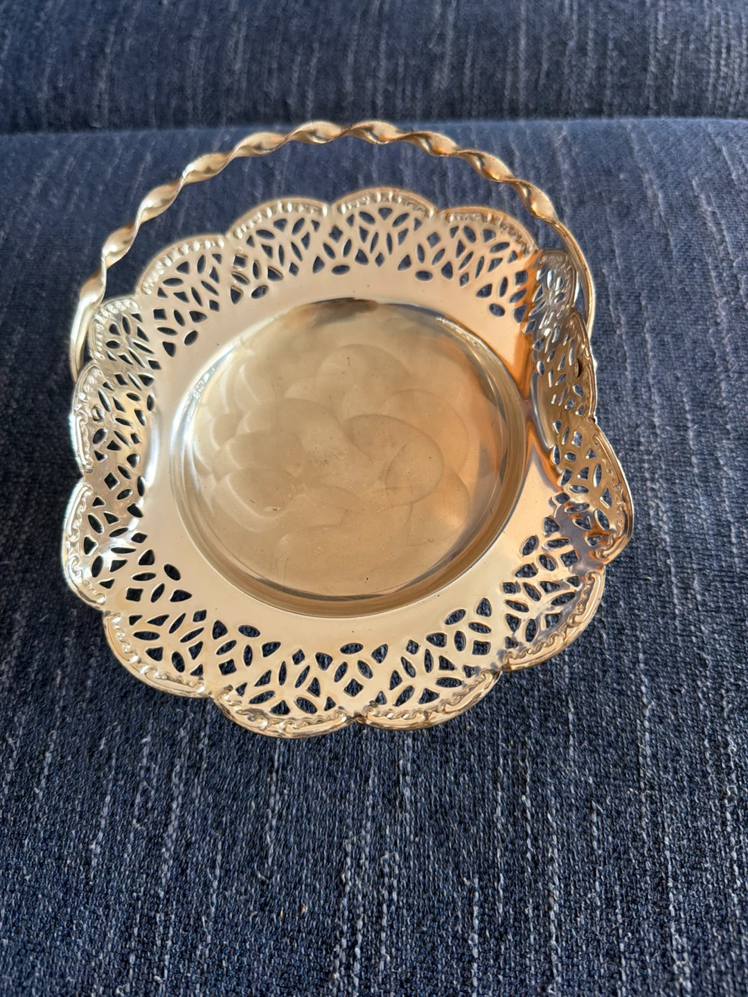 Decorative Gold-Silver Tone Trinket Dish with Handle