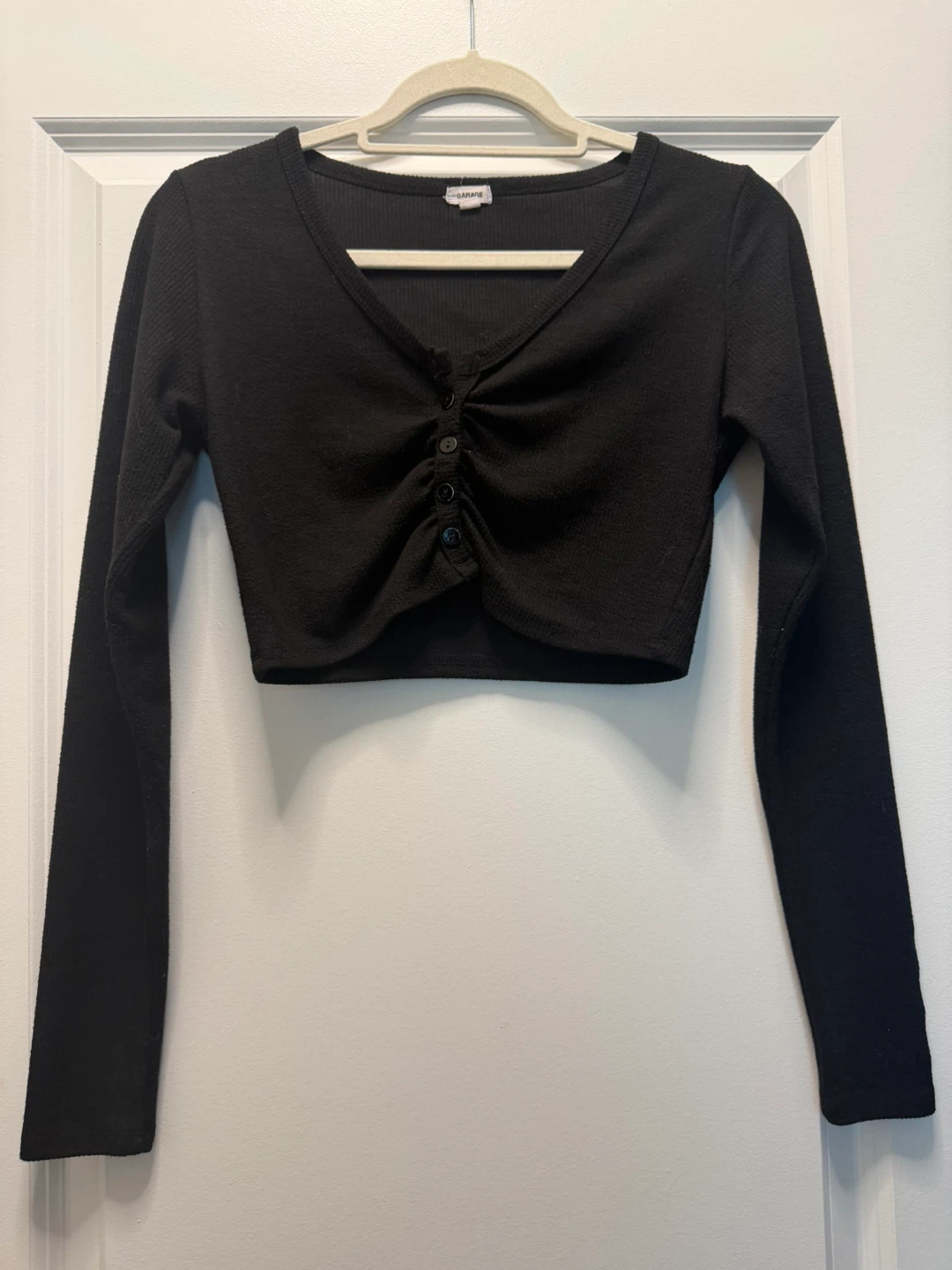 Garage Black Long Sleeve Cropped Top