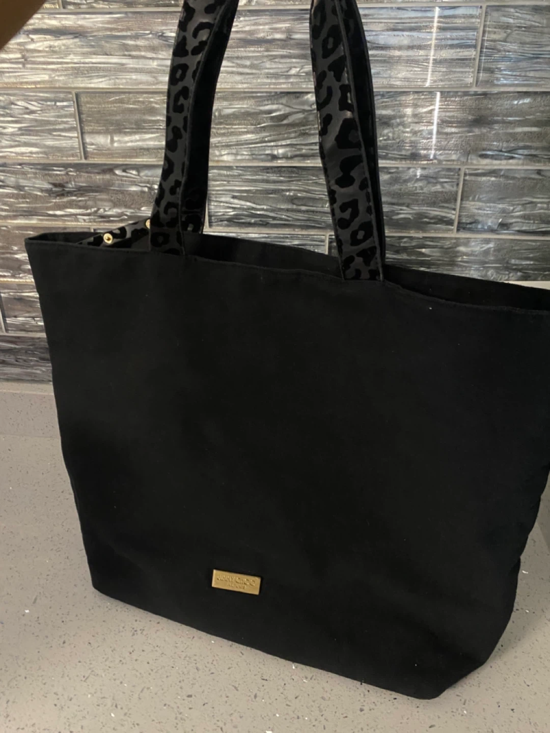 Jimmy  Choo sparkly Black Tote Bag with Leopard Print Straps
