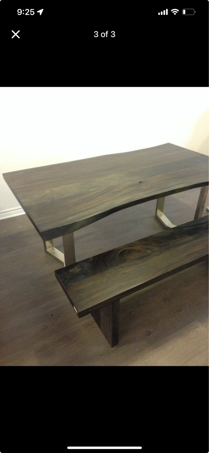 Dark Wood Dining Table and Bench Set