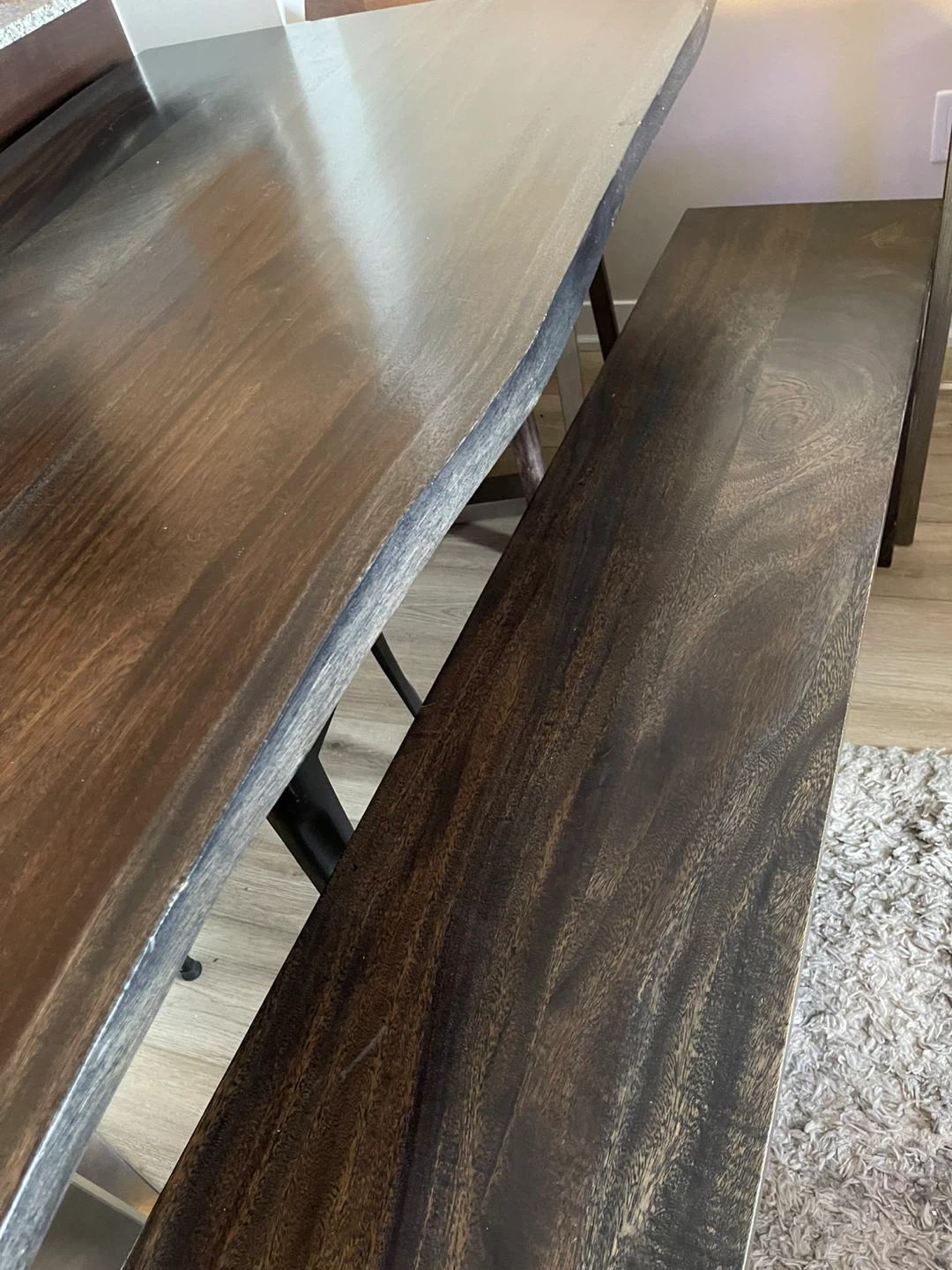Dark Wood Dining Table and Bench Set - photo 2
