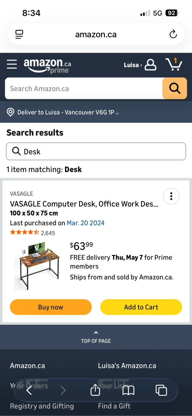 VASAGLE Computer Desk, Office Work Desk