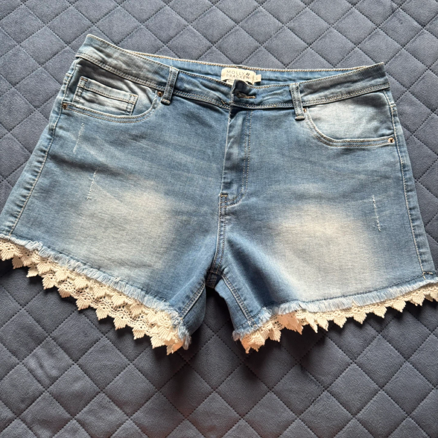 Molly Bracken Denim Shorts with Lace Trim - Size L