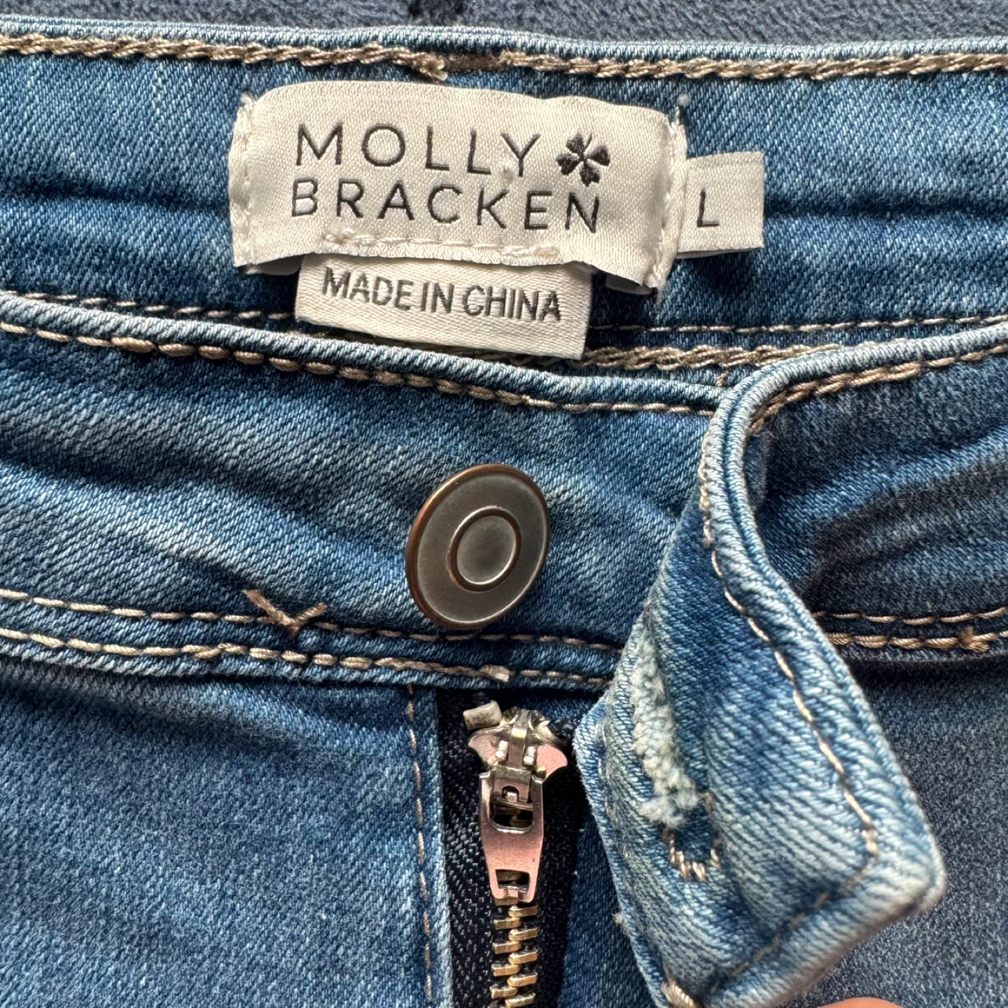 Molly Bracken Denim Shorts with Lace Trim - Size L - photo 2