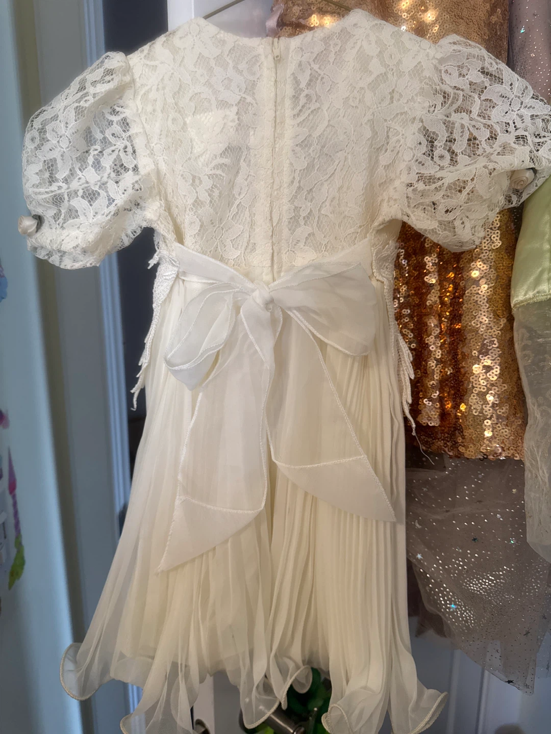 Cream Lace and Pleated Dress with Bow Detail - photo 2