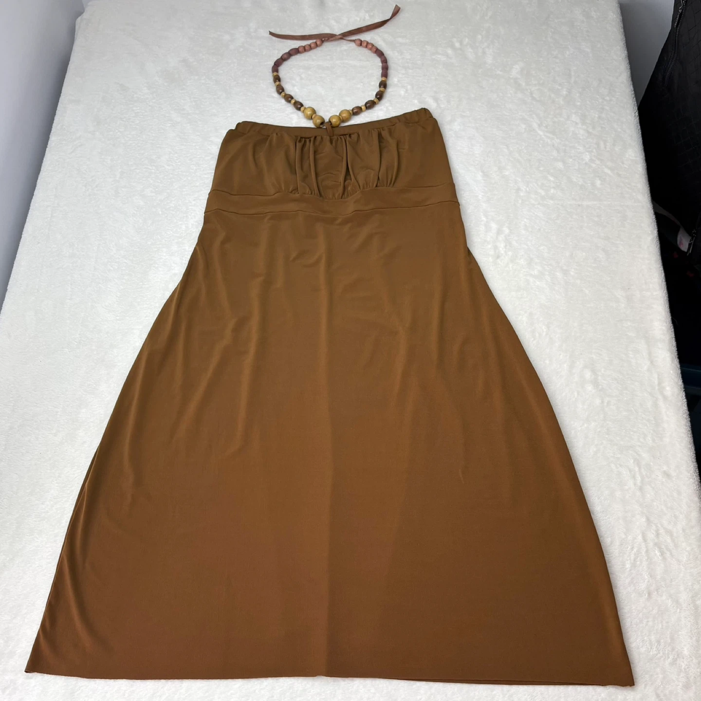 Motherhood Maternity Brown Beaded Halter Dress Small Sleeveless - photo 2