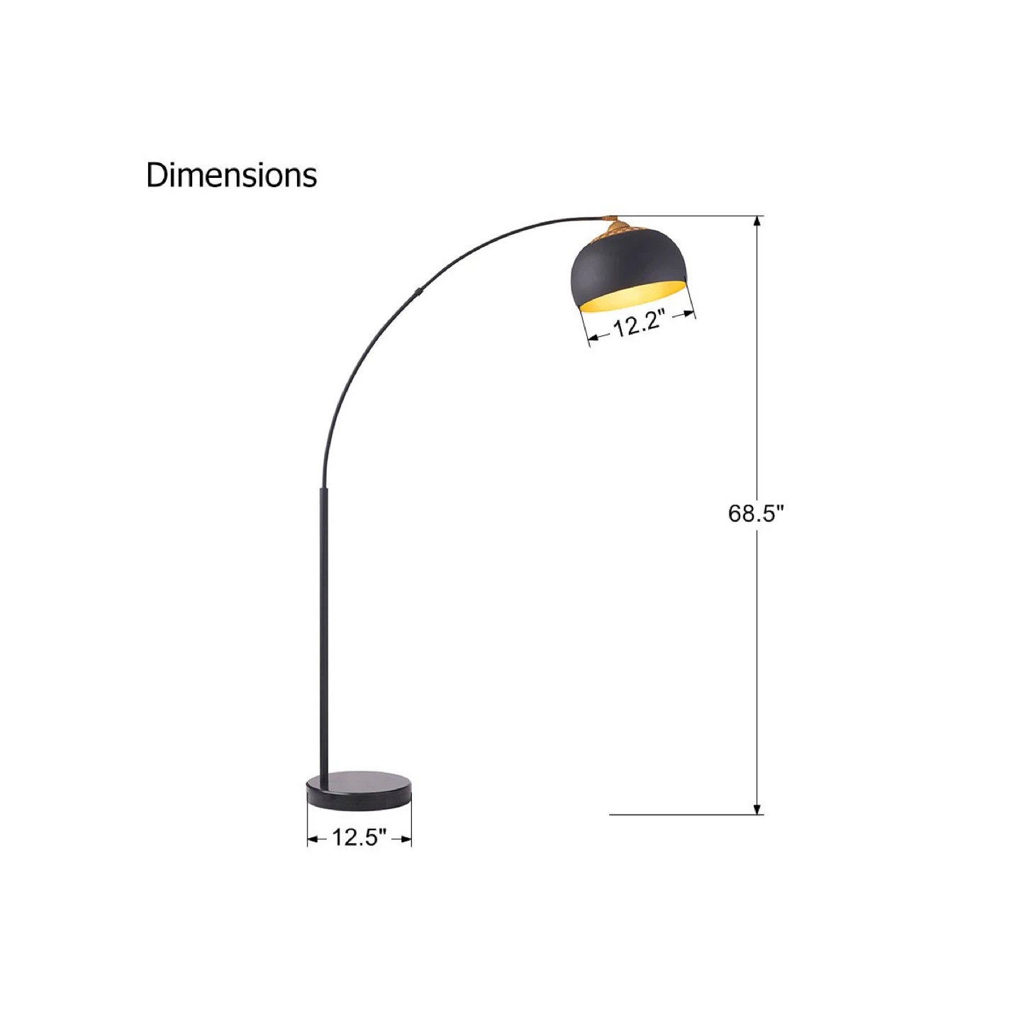Modern Arched 68.5'' Floor Lamp – Black Metal with Marble Base - photo 3
