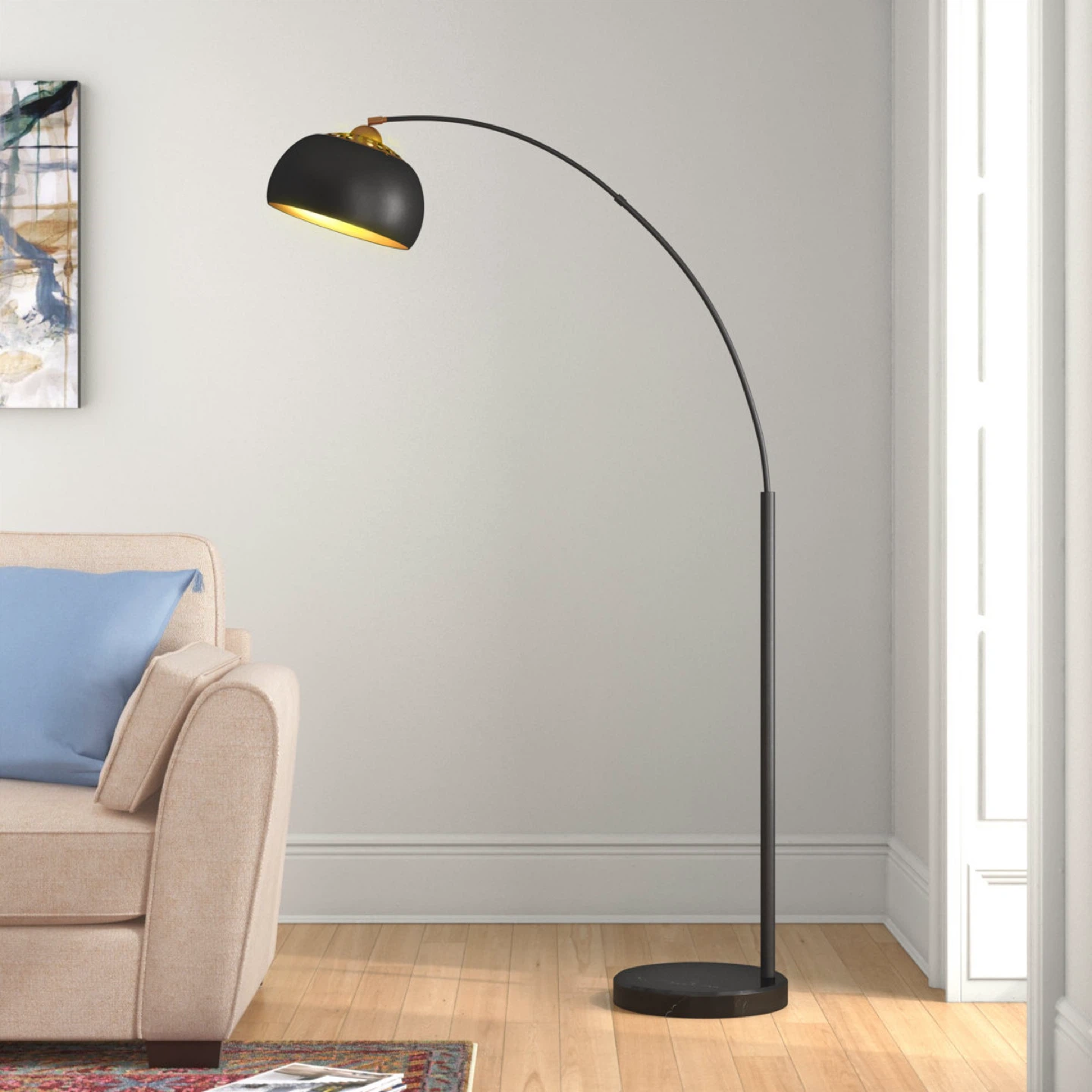 Modern Arched 68.5'' Floor Lamp – Black Metal with Marble Base - photo 4