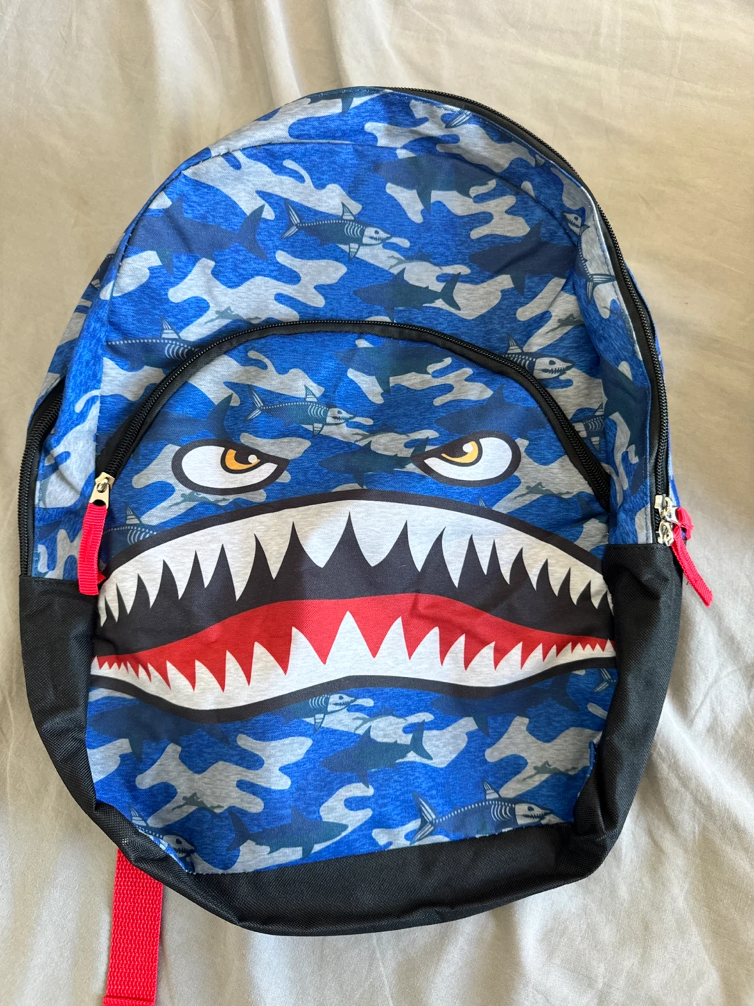 Blue Camo Shark Face Backpack