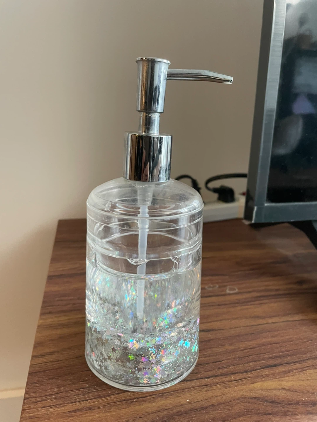 Clear Soap Dispenser with Silver Glitter Stars
