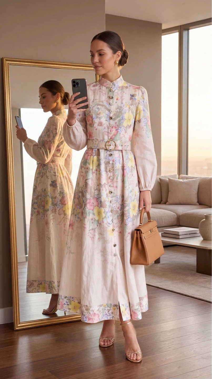 Floral Maxi Dress with Belt S/M - photo 2