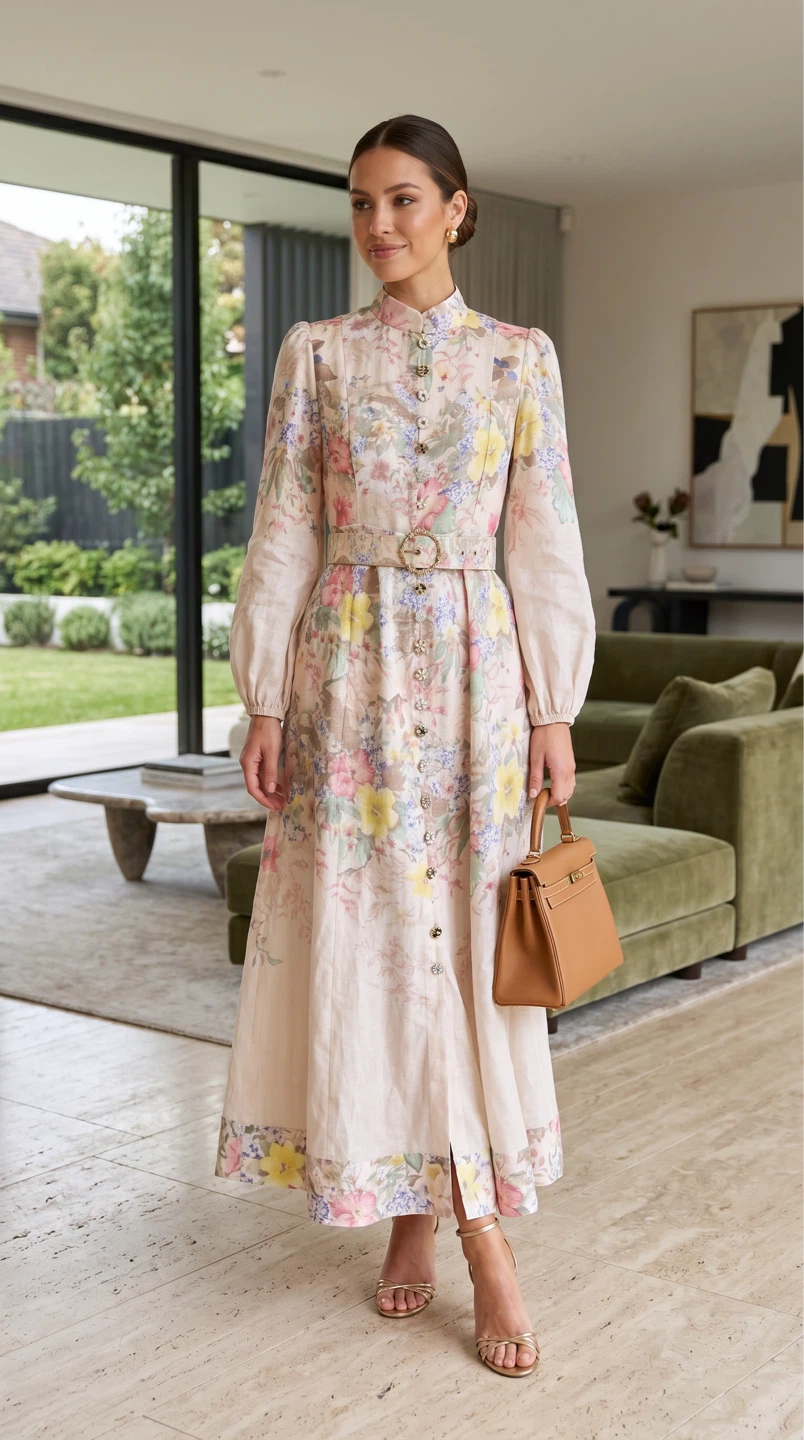 Floral Maxi Dress with Belt S/M