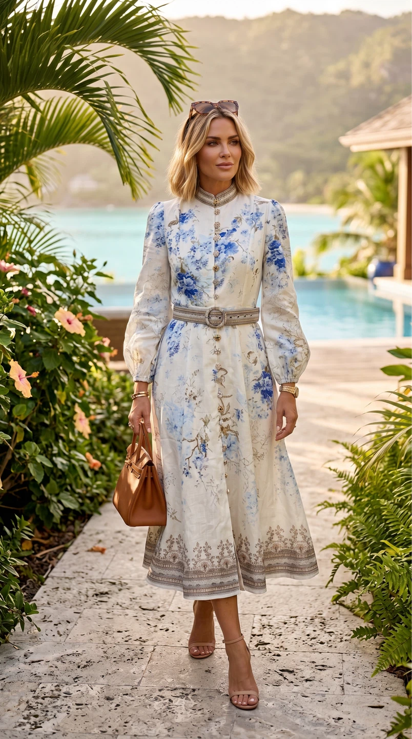 Floral Print Long Sleeve Midi Dress S/M