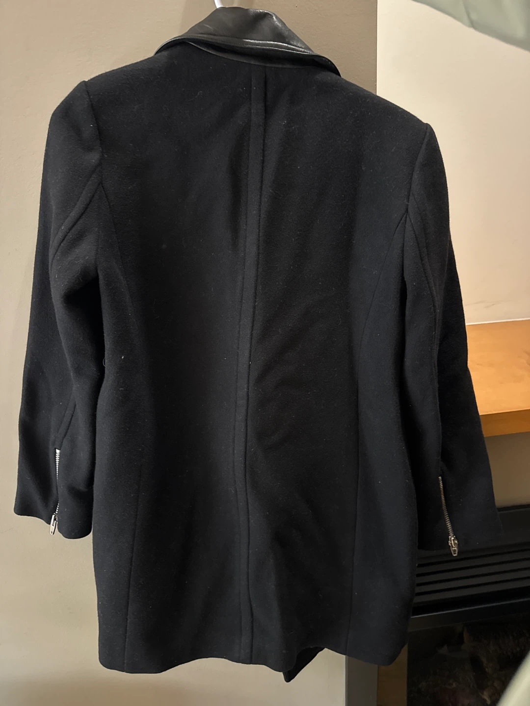SINSAY Black Wool Blend Biker Jacket with Faux Leather Trim - photo 3