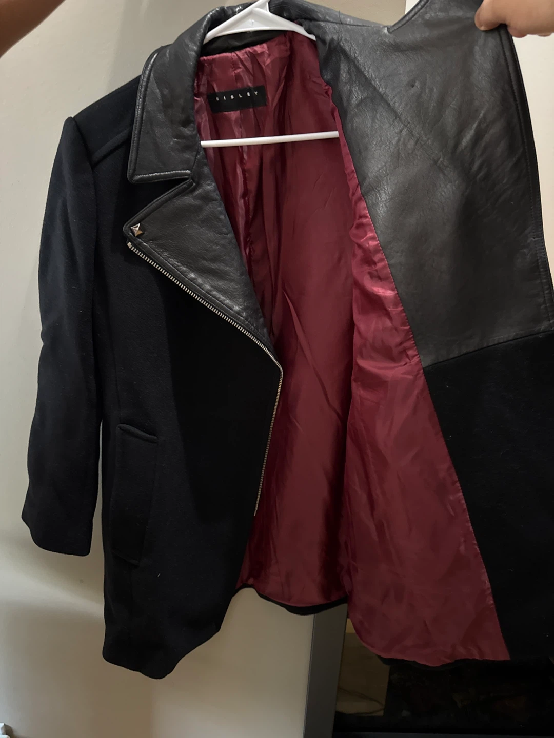 SINSAY Black Wool Blend Biker Jacket with Faux Leather Trim - photo 2