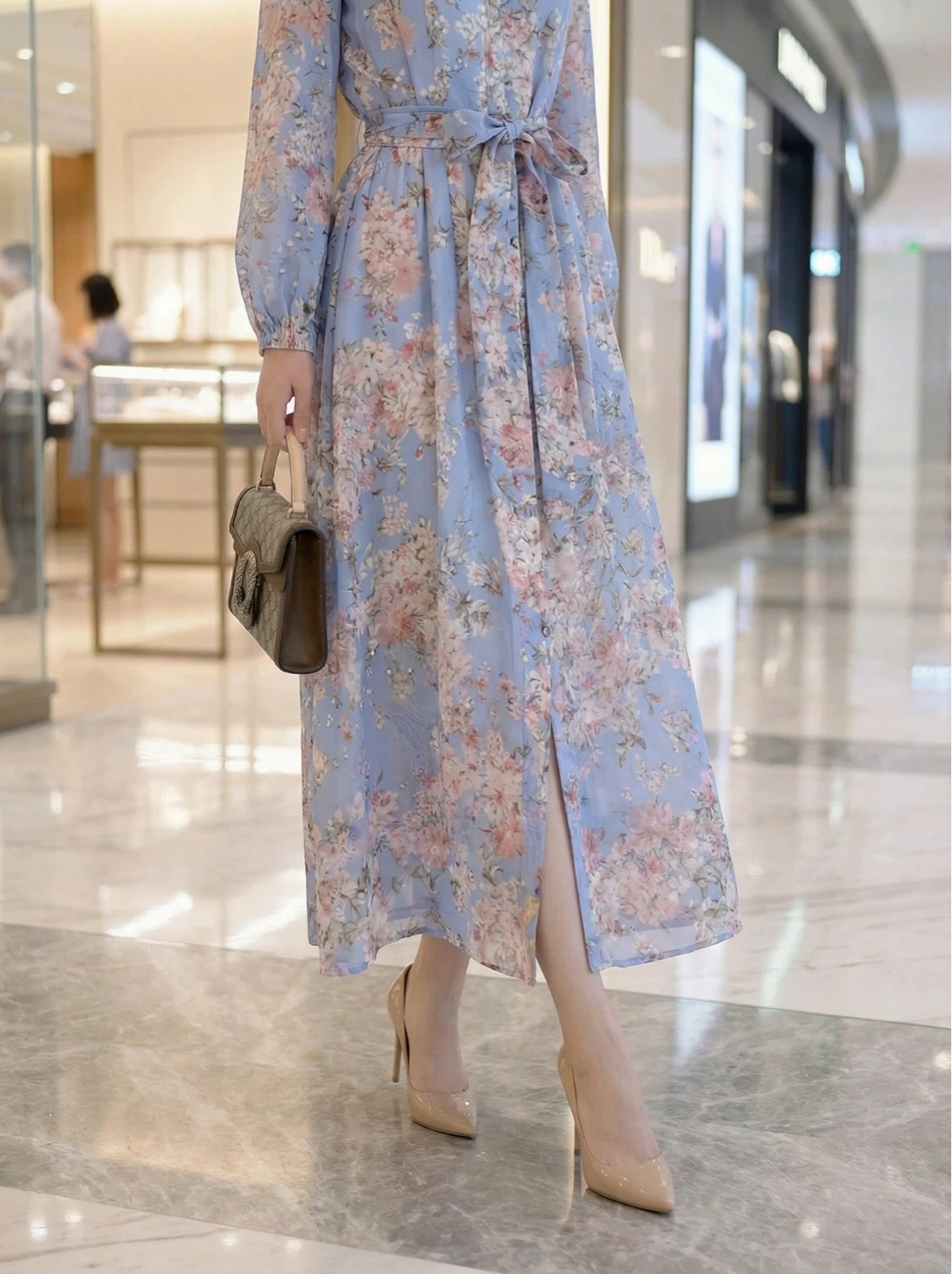 Light Blue Floral Print Midi Dress S/M - photo 2
