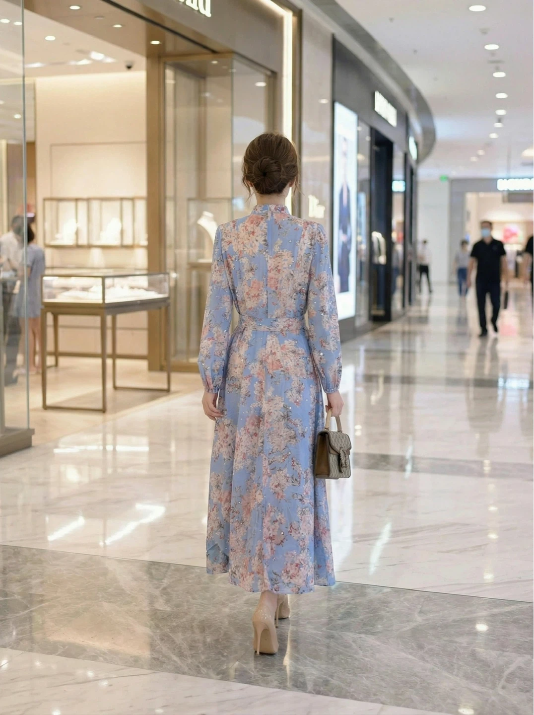 Light Blue Floral Print Midi Dress S/M - photo 3