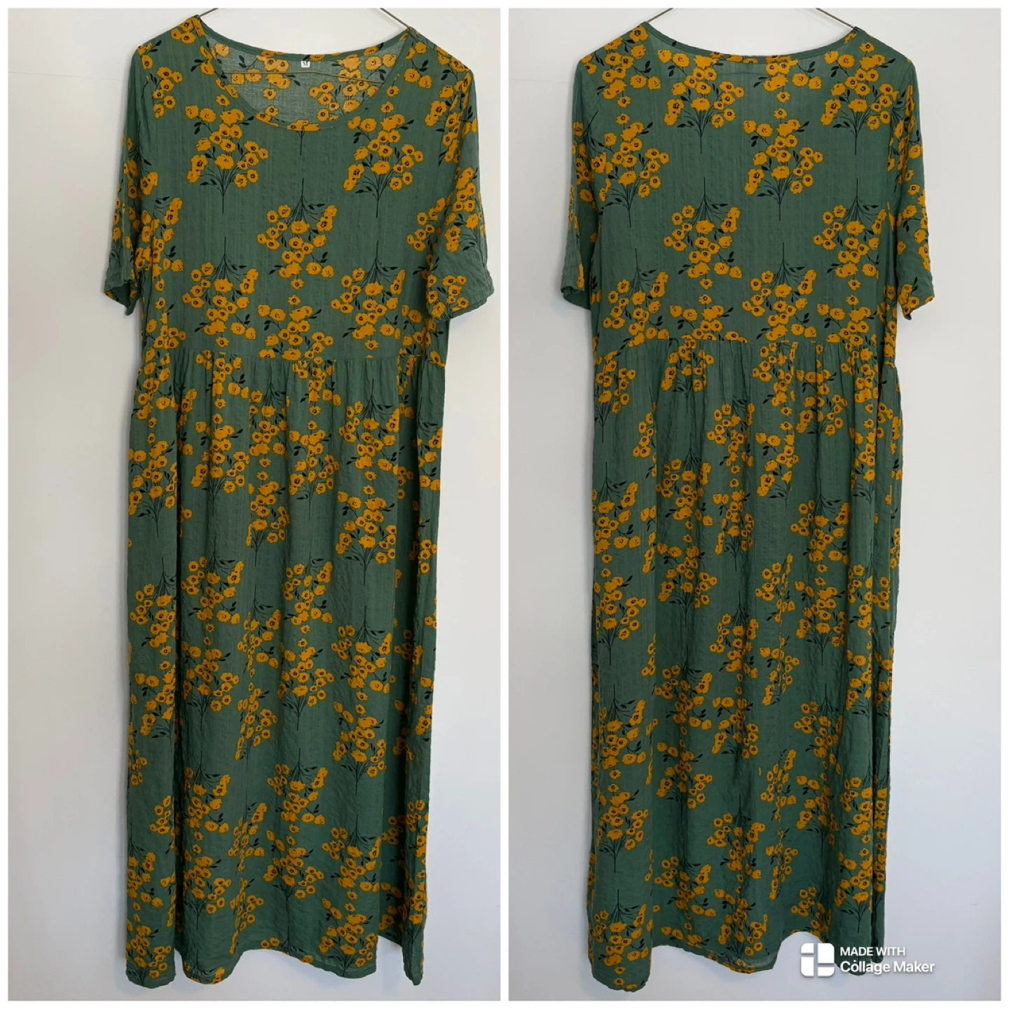 Unbranded Green Yellow Floral Short Sleeve Maxi Dress M - photo 2
