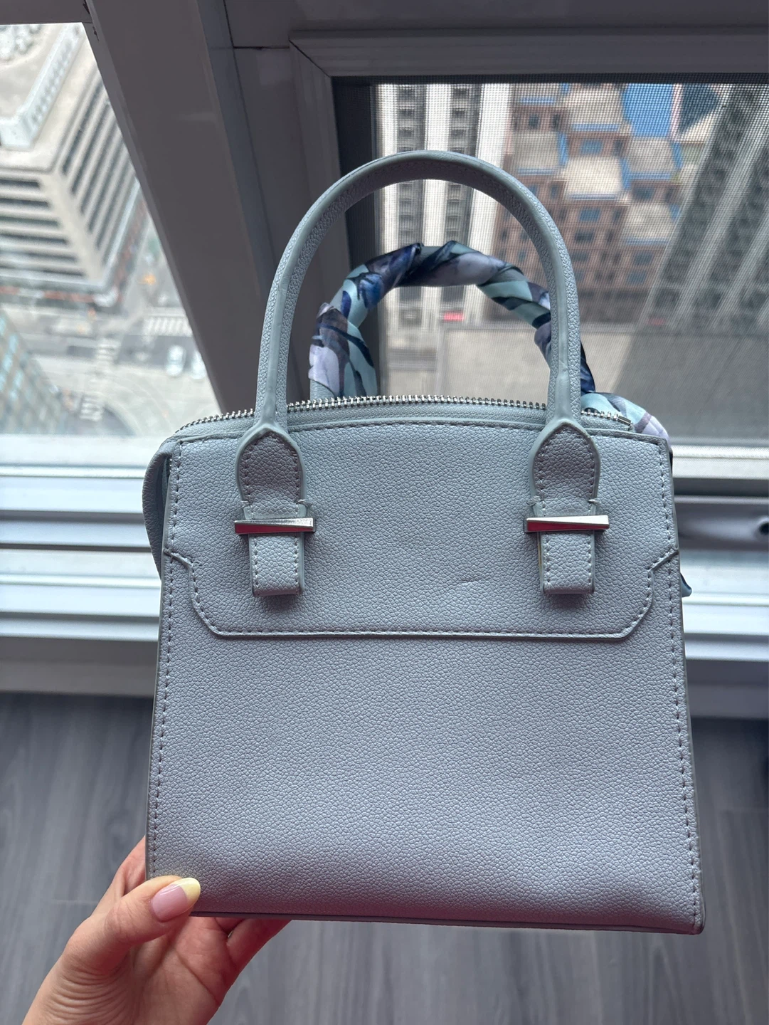 Charles & Keith Light Blue Handbag with Scarf Accent - photo 4