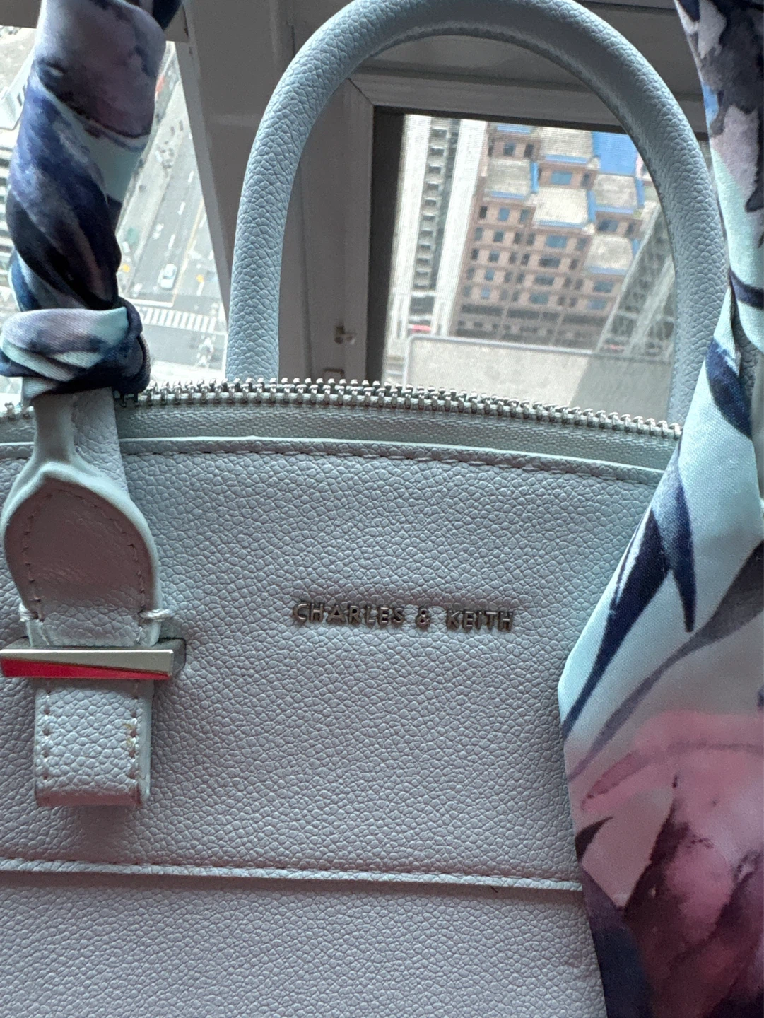 Charles & Keith Light Blue Handbag with Scarf Accent - photo 2