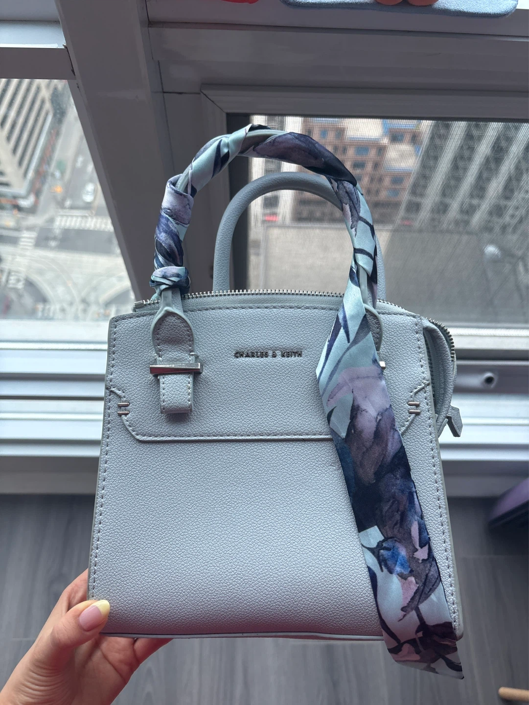 Charles & Keith Light Blue Handbag with Scarf Accent