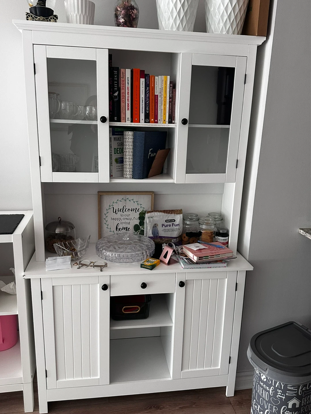 White China Cabinet with Glass Doors