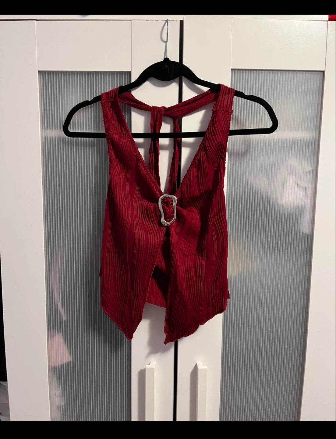 Red Halter Top with Buckle Detail M